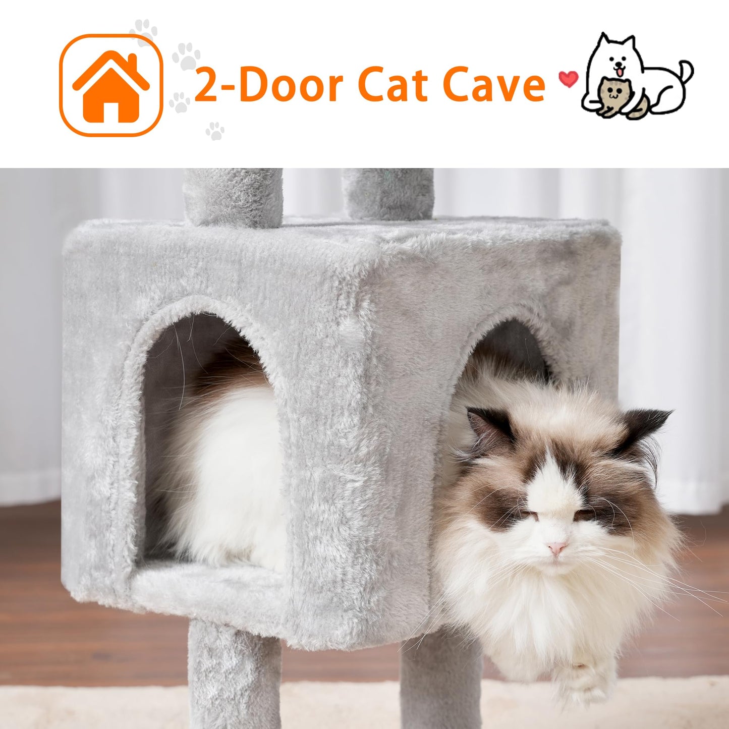 Heybly Cat Tree, 39.4 Inches Tower Condo with Scratching Post, Cat Tower for Indoor Cats, Fully Wrapped Sisal Pole, Soft Platform, 2 Baskets and Dangling Toy, Light Gray HCT006SW