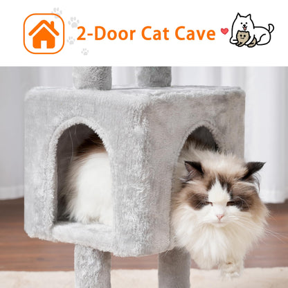 Heybly Cat Tree, 39.4 Inches Tower Condo with Scratching Post, Cat Tower for Indoor Cats, Fully Wrapped Sisal Pole, Soft Platform, 2 Baskets and Dangling Toy, Light Gray HCT006SW