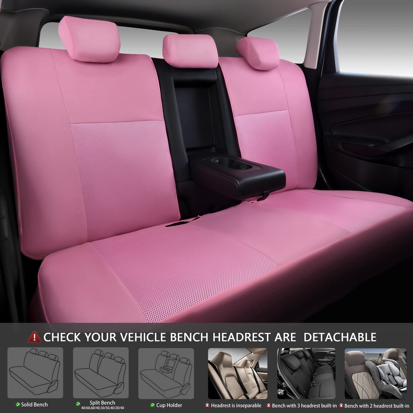 CAR PASS Pink Car Seat Cover Full Sets, Air Breath in Summer Mesh Seat Cover 5mm Sponge Airbag Composite, Cute for Women Girly, Universal Fit SUV, Vans, sedans,Trucks, Automotive Interior All Pink