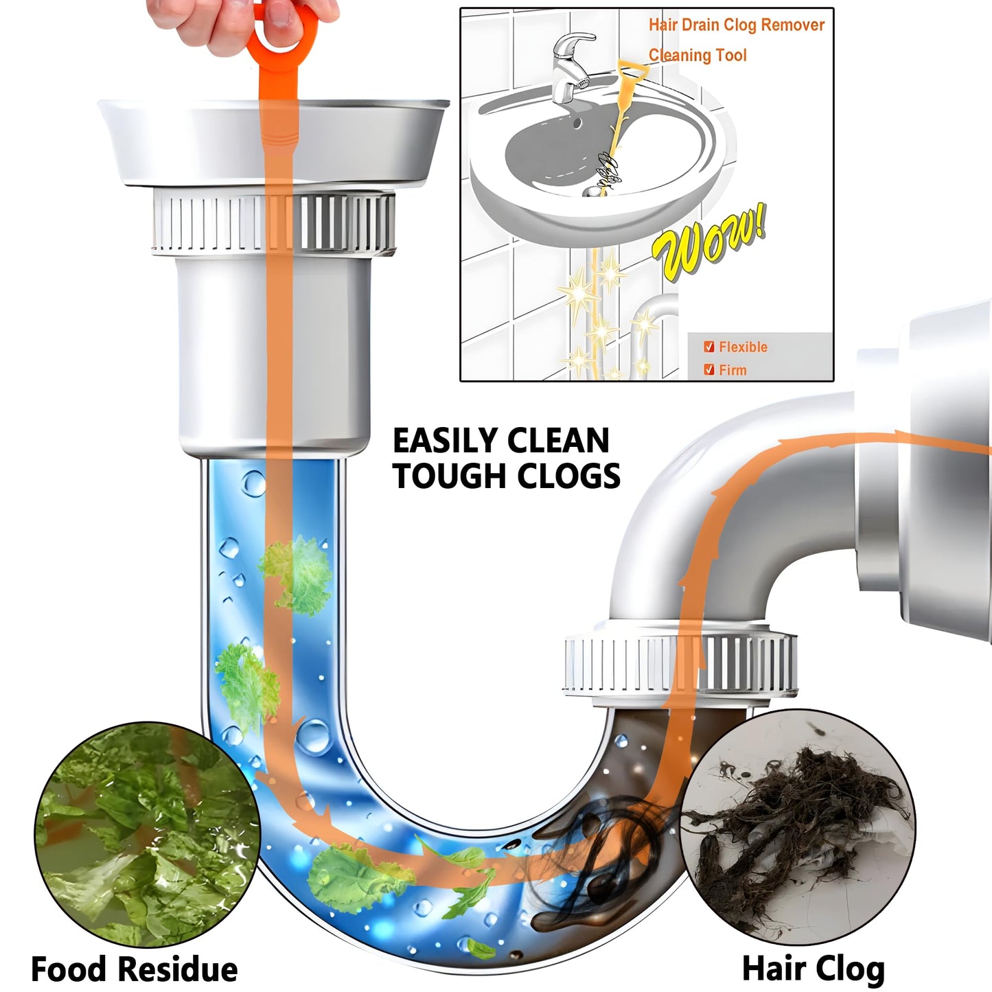 Beatifoyo Drain Snake, Drain Clog Remover,Hair snake Tool Opener, sink snake for Sewer Kitchen Sink Bathroom Tub Toilet Clogged Drains Relief Cleaning Tool(1pc 25 Inch +1pc 20inch)