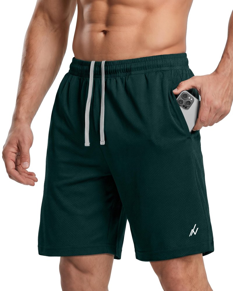NY Threads Men's Athletic Shorts Quick Dry Loose-Fit Lightweight Running Workout Gym Shorts with Pockets, Small, Dark Green