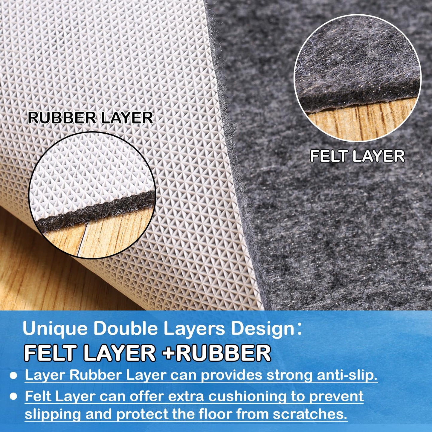 Non-Slip Rug Pads 8 x 10 ft, 100% Waterproof Extra Large Area Rugs Non Skid Rug Pad for All Floors and Finishes Durable Hardwood Floor Protective Felt Keeps Rugs in Place, Safe and Secure
