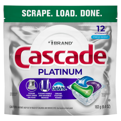 Cascade Platinum Dishwasher Pods, Dishwasher Detergent, Dish Detergent Soap, Fresh, 12 count