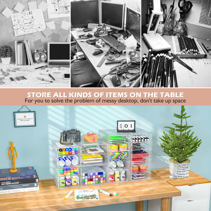 2 Pack Desk Organizers, Makeup Organizer Storage With 7 Drawers, Desktop Office Supplies, Clear Desk Accessories, Dustproof Drawer Organizer and Storage for Make Up, Jewelry, Pen, Desktop Stationary