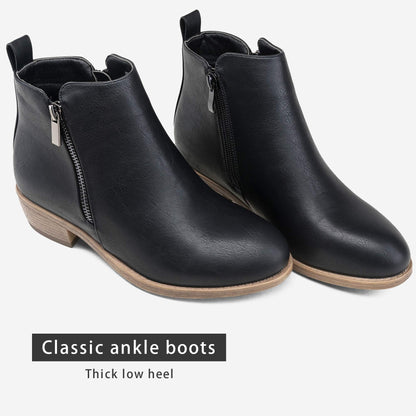 Jeossy Women's Black Ankle Boots, Classic Low Heeled Short Booties, 905 - Black Pu, Size 11 US - Casual Comfortable Boots (DJY905 Black 11)