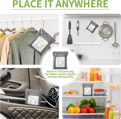 CLEVAST Bamboo Charcoal Air Purifying Bags (Large, 4×200g), Removes Odors and Moisture, Nature Fresh Air Purifier Bags, Odor Eliminator for Home, Car, Pets, Bathroom, Basement