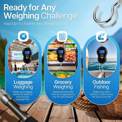 Flexzion Portable Luggage Weight Scale - 110lb/50kg Weight Capacity Luggage Scale Travel Digital with Backlit LCD Display, Handle, & Hook for Bags & Fishing - AAA Batteries Included