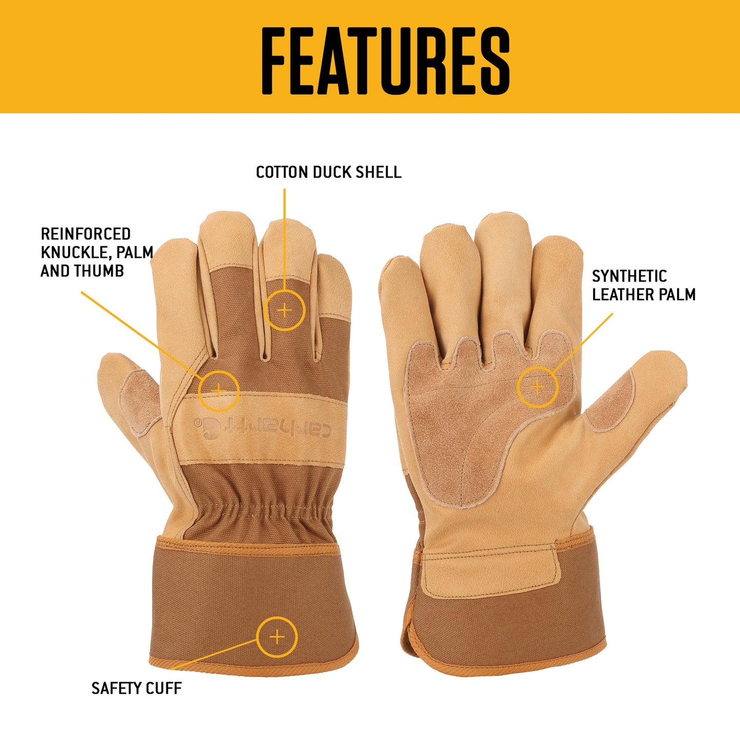 Carhartt Men's Grain Leather Work Glove with Safety Cuff Cold Weather, Brown, XXL