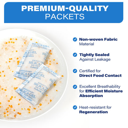 LotFancy Silica Gel Sachets 10g 30 Packs, Desiccant Bags Reusable Moisture Absorber for Food or Filament Storage