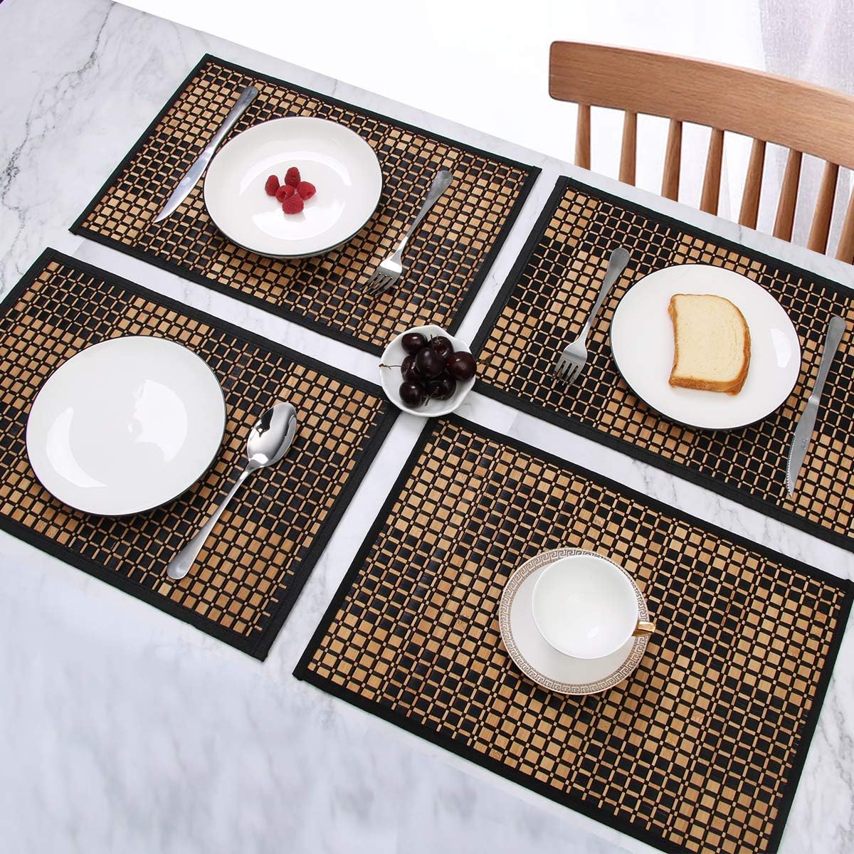 Bamboo Placemats Set of 4, Heat Resistant Place Mats for Dining Table, Durable Bamboo Table Mats, Stain Resistant & Easy Clean Placemats for Kitchen, Indoor/Outdoor Use 11.5 x 17.5 Inch