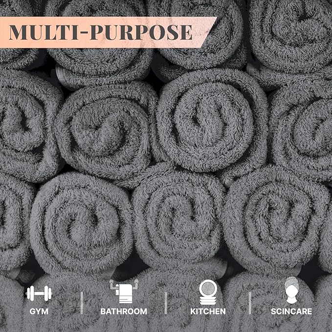Wealuxe Dark Gray Washcloths 48 Pack