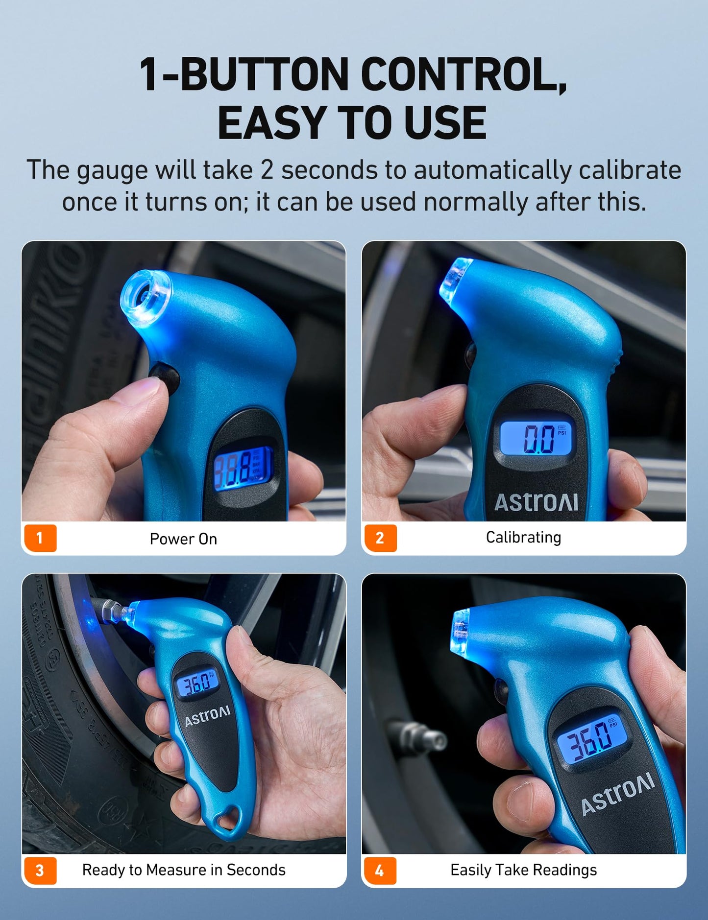 AstroAI Digital Tire Pressure Gauge 0-150PSI, Accurate in 0.1 Increments, Tire Pressure Gauge with Backlit LCD and Presta Valve Adaptor, 4 Units of Measurement for Car Truck Bicycle, Blue