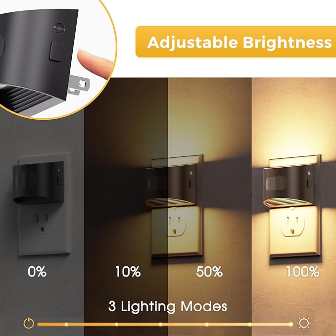 L LOHAS LED Night Light with Motion Sensor & Dusk to Dawn Sensor, Night Lights Plug into Wall with 30-100lm Adjustable Brightness, Dimmable Night Light for Bathroom Hallway, 3000K Soft White, 2 Pack