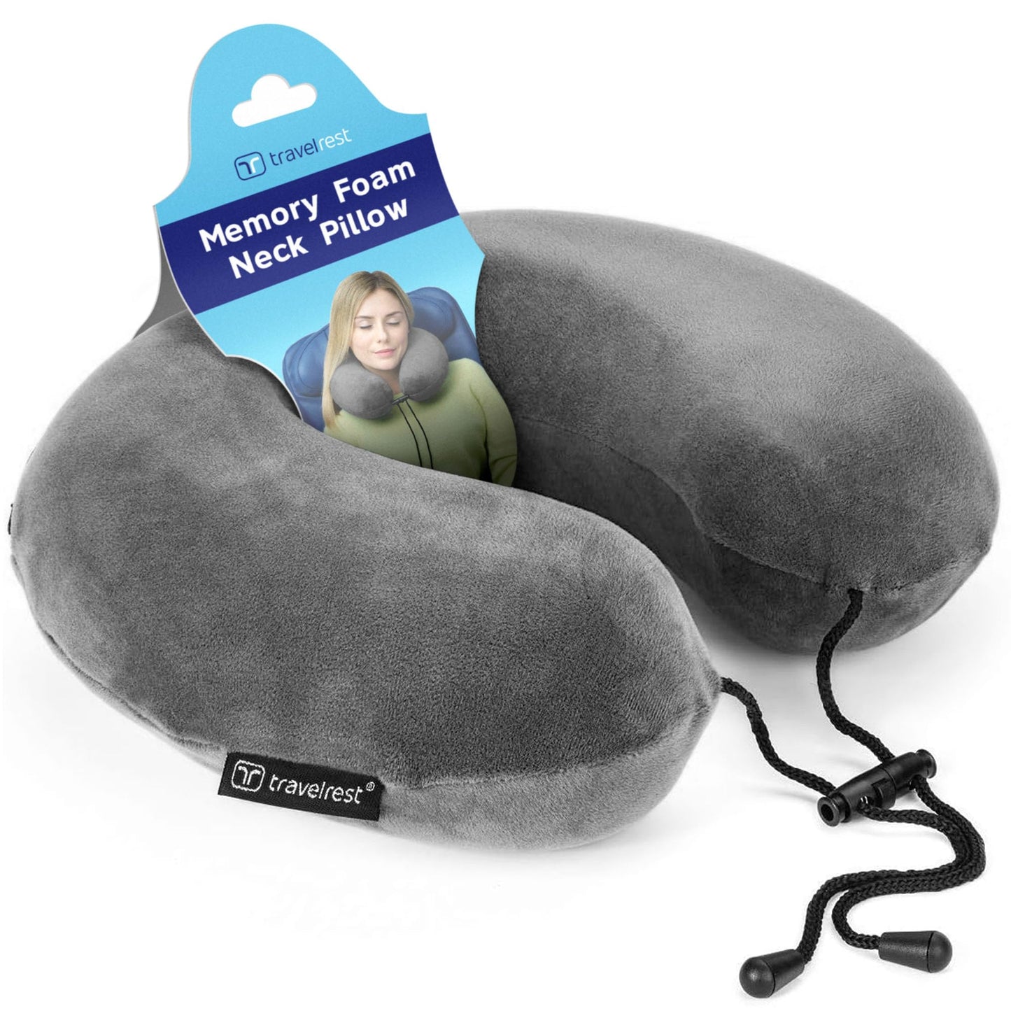 TRAVELREST Nest Neck Pillow Travel Essentials - Memory Foam Pillow and Patented Design, Support for Long Flights, Travel Accessories, Comfortable and Compact, Washable, Attaches to Luggage - Gray