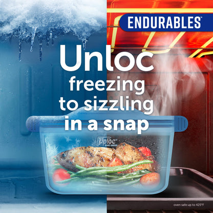 Ziploc Endurables Small Container, 2 Cups, Reusable Silicone Bags and Food Storage Meal Prep Containers for Freezer, Oven, and Microwave, Dishwasher Safe, 2 Pack