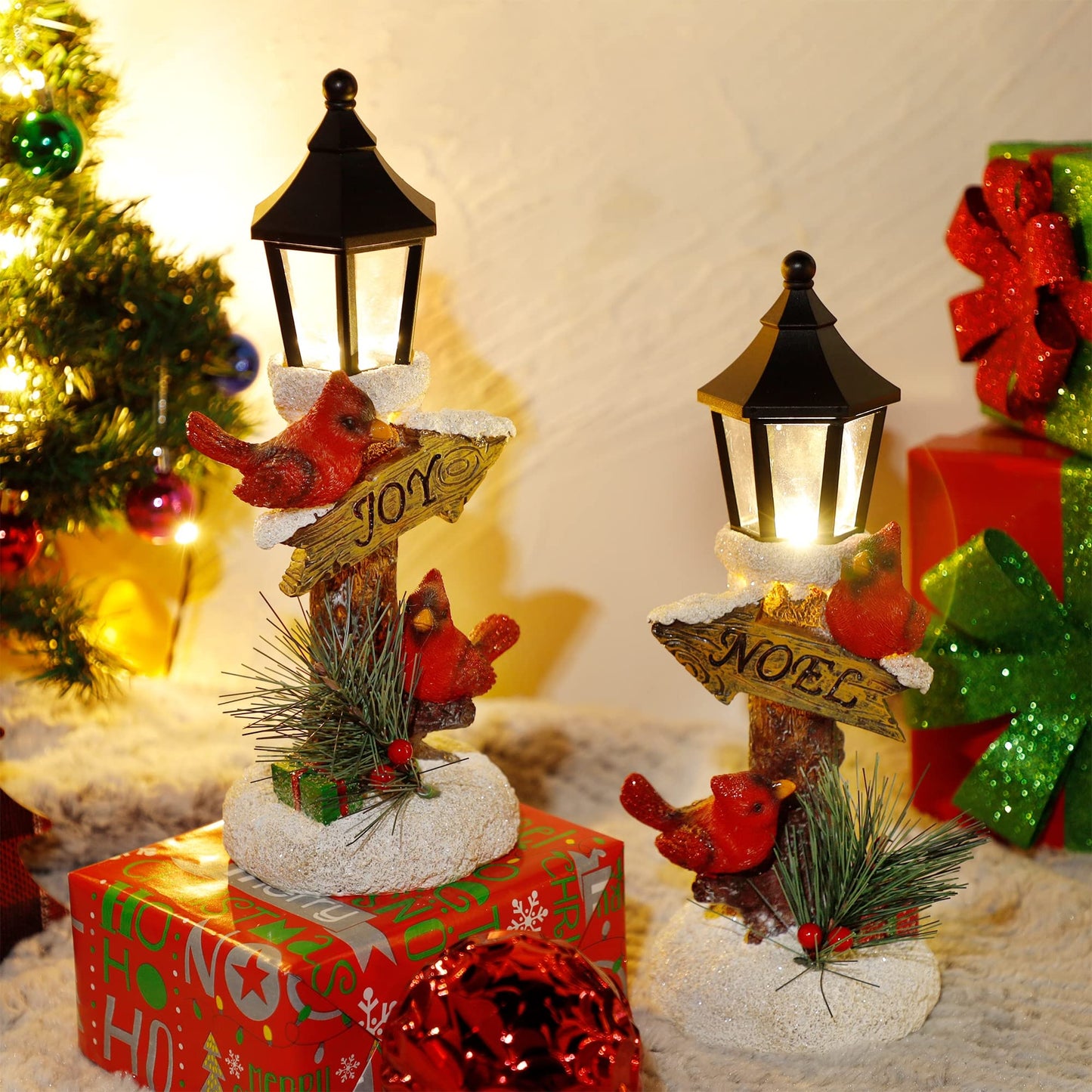 Glintoper 2 Pack Christmas Lighted Table Decorations, Tabletop Figurine, Battery Operated (Red Cardinal)
