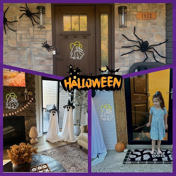 WX&YH Cowboy Ghost Giving The Finger Neon Sign Halloween Neon Signs for Wall Decor Spooky LED Lights for Porch Man Cave Room Bar Halloween Bash Unique Gift for Friends Halloween Nights