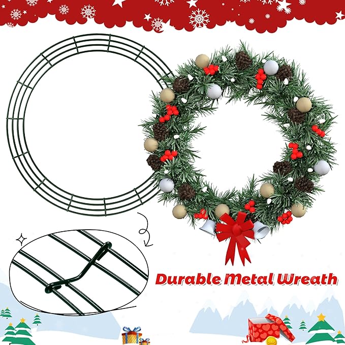 Fovths 12 Pieces Metal Christmas Wire Wreath Frame 30 Inch Green Wreath Ring with Floral Wire Form Front Door Garland Frame for Christmas Wedding Home DIY Crafts Supplies