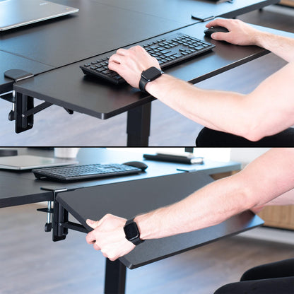 VIVO Clamp-on 6 x 9 inch (11 Including Clamps) Desk Extender, Wrist Support, Armrest Tray, Table Mount for Sit Stand Desks, Black, DESK-EXT09