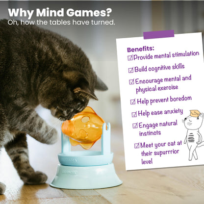 Catstages 2-in-1 Spinning Fish Treat Dispenser Cat Toy, Interactive Puzzle Feeder & Cat Ball Track Add-On, Blue