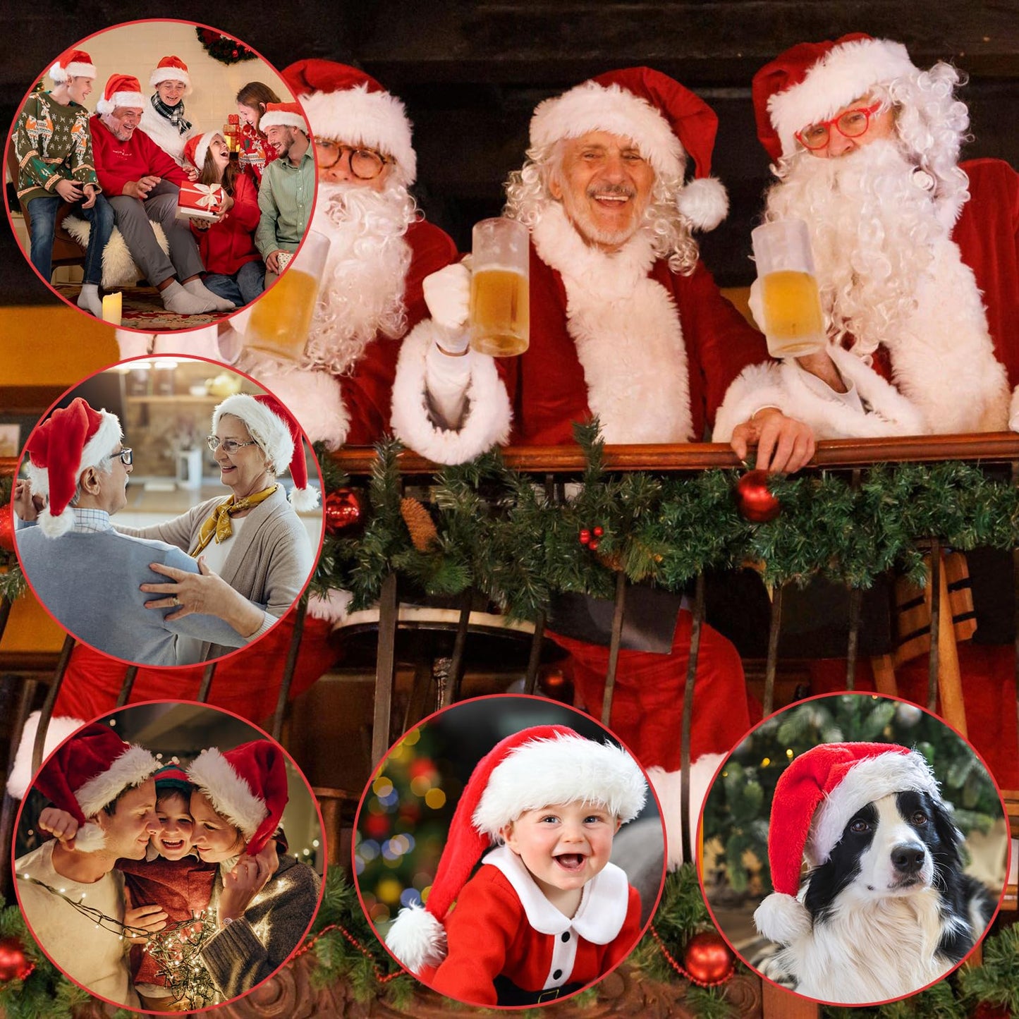 Iioscre Santa Hat Adult Christmas Hats - Santa Claus Hat for Women Men - Xmas Holiday Party