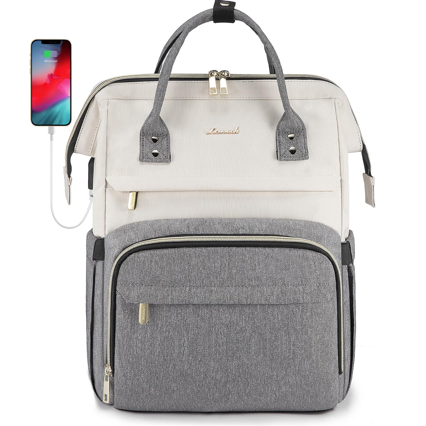 LOVEVOOK Laptop Backpack Women 15.6 inch, Work Bags for Womens, School Computer Bag with USB Port for Business College Travel, Rucksack for Teacher Nurse,BeigeGrey