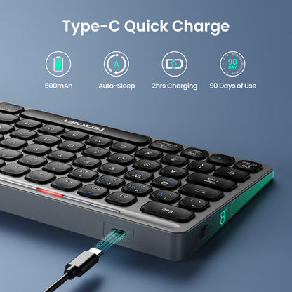 TECKNET Bluetooth Wireless Keyboard - Small Compact Rechargeable 2.4GHz USB Keyboard with 500mAh Battery Capacity for 3 Devices, Widely Compatible with Laptop, PC, UK Layout, Grey