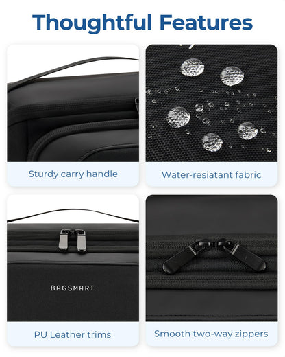 BAGSMART Toiletry Bag for Men, Wide Opening Travel Bag for Toiletries, Dopp Kit Water Resistant Shaving Hygiene Bag for Bathroom Shower, Toiletries Accessories,Travel Essentials-Black