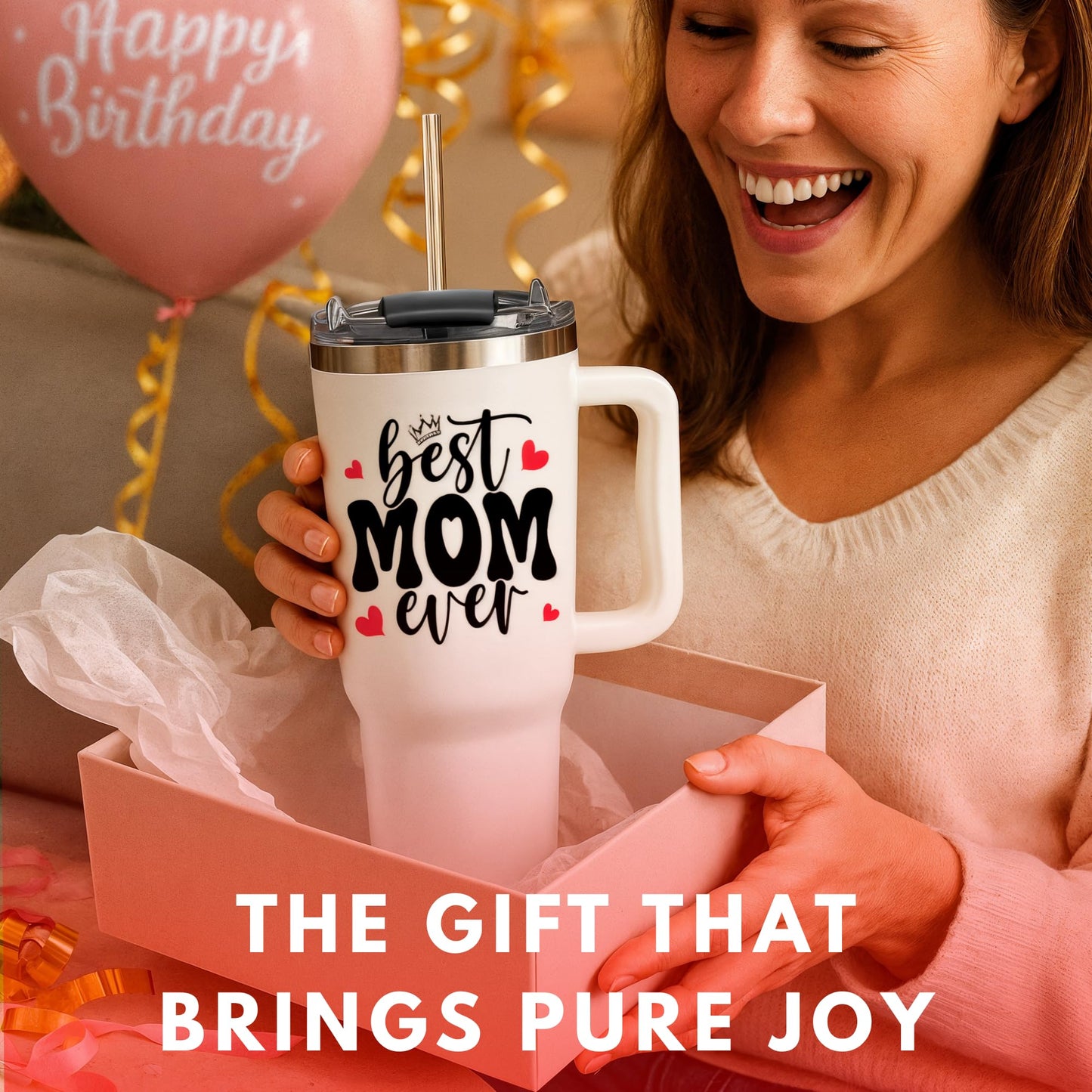Christmas Gifts For Mom - Best Mom Ever Tumbler With Handle 40oz, Mommy Coffee Mug, Mama Tumblers, Momma Gift Ideas, Funny Birthday Present For Her, Cute Mother Day Gift Tumbler, Mom Cup