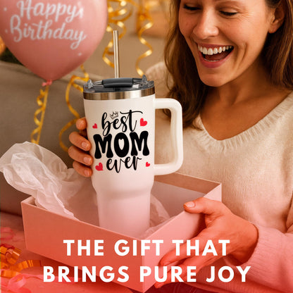 Christmas Gifts For Mom - Best Mom Ever Tumbler With Handle 40oz, Mommy Coffee Mug, Mama Tumblers, Momma Gift Ideas, Funny Birthday Present For Her, Cute Mother Day Gift Tumbler, Mom Cup