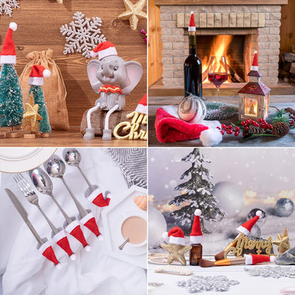 Biubee 36 Pcs Mini Santa Hats- Christmas Lollipop Hat for Crafts- Mini Santa Claus Hat Wine Bottles Cover for Christmas Silverware Holders Table Dinner Decorations