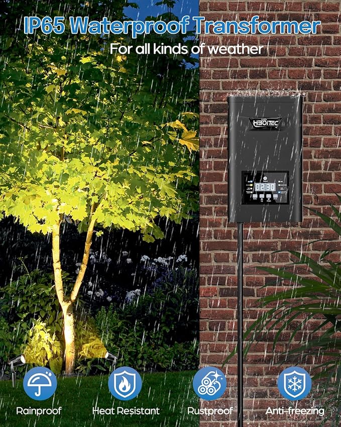 HIBOITEC Low Voltage Landscape Lighting 1200LM 12W with Connectors 200W Transformer Photocell Sensor and Timer Spotlights Landscape Lights Kit IP65 Waterproof 2700K for House Yard Trees 12 Packs