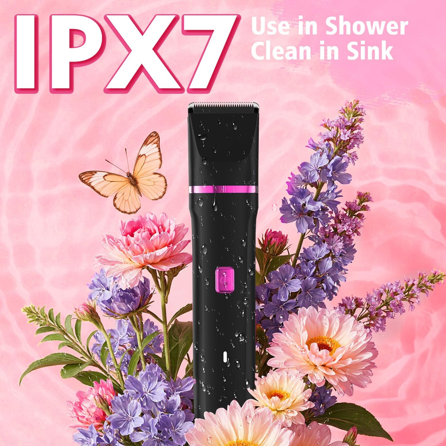 Bikini Trimmer for Women - Painless Electric Razors for Silk Skin,Cordless Body Shaver for Trip,Replaceable Lady Facial Razor, IPX7 Waterproof&Easy Cleaning, Ceramic Blade, USB Charge Dock Pink