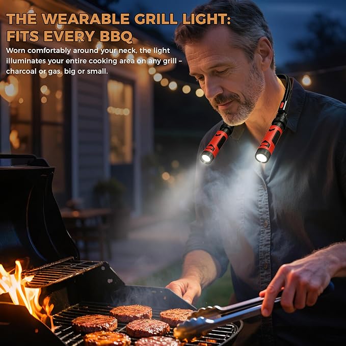 Grill Light for Outdoor Barbecue Grilling Accessories, Magnetic Bright LED BBQ Lighting Traeger Pit Boss Smoker Blackstone Griddle Accessories, Gifts for Men Dad Husband Grill Master (Red)