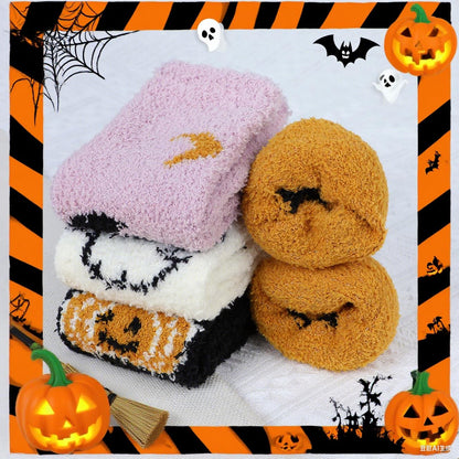 Zando Women's Fuzzy Halloween Socks - Soft, Warm, Non-Slip, Elastic, Cozy, Fluffy Socks With Ghost Print