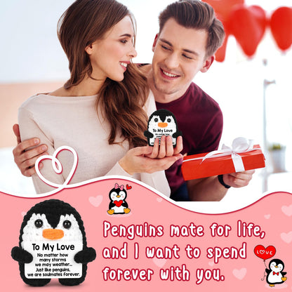 Valentines Day Gifts for Him Her, To My Love Handmade Crochet Mini Penguin Anniversary Birthday Gift for Boyfriend Girlfriend Wife Husband, Romantic I Love You Valentines Gifts for Women Men Couple