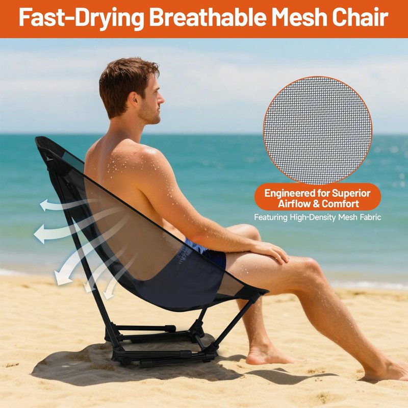 喜马拉雅 Himalaya Ultralight Beach Chair, 2 Heights Lightweight Camping Chair, Folding Mesh Backpacking Chairs, Portable Compact Camp Chairs for Hiking Picnic Lawn Festival Outdoor