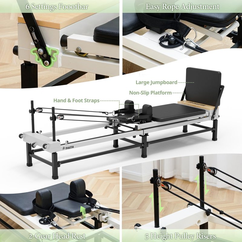 PAETA Pilates Reformer, 86" Foldable Reformer Pilates Machine with Adjustable Reformer Heights, Pilates Equipment with Piano Wire Spings and Jump Boards(Black)