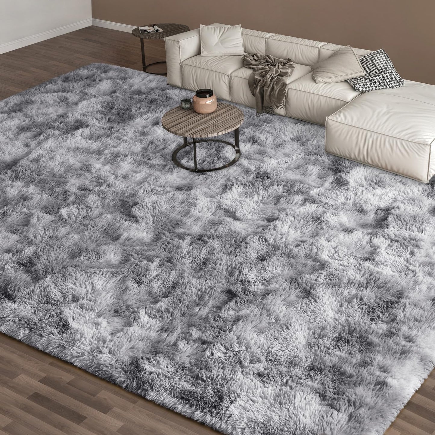 EVOIONOS Area Rug for Living Room Bedroom, Washable 6x9 Fluffy Shag Large Rug, Soft Plush Non Slip Carpet for Indoor Floor Bedside Nursery Kids Room, Dorm, Home Decor Aesthetic, ‌Tie-Dye Light Grey