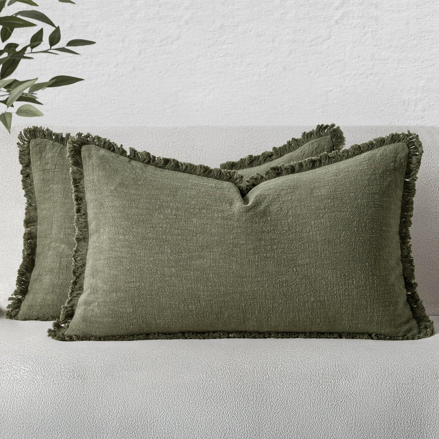 MIULEE Christmas Decorative Throw Pillow Covers Neutral Linen Fringe Fall Throw Pillows Set of 2 Natural Beige Boho Farmhouse Cushion Covers with Tassels for Couch Sofa Bed Home Decor 20x20 Inch