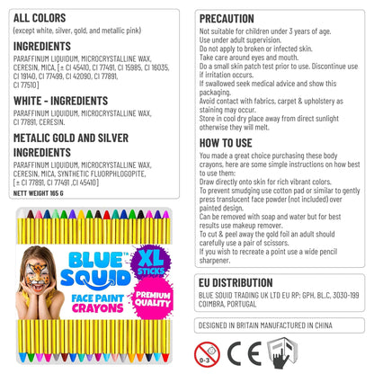 Blue Squid Face Paint Crayons for Kids - 42pcs XL Non-Toxic, Washable Body Paint Crayons - Our Face Painting Kit Makeup Sticks are Easy to Use, Safe for Sensitive Skin and Perfect for a Kids Party