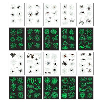 Awinmay Halloween Luminous Spider Temporary Tattoos for Kids - 10 Sheets Glow In The Dark Halloween Spider Web Tattoos for Boys and Girls, Halloween Cosplay Face Makeup Accessories Holiday Party Gifts