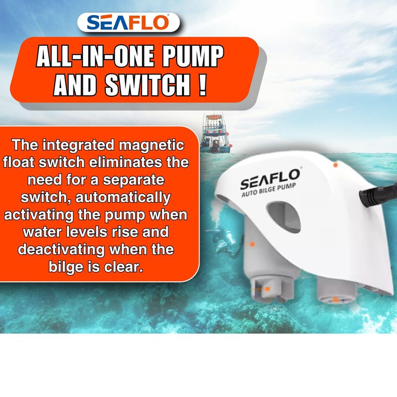 SEAFLO Automatic 1100GPH Submersible Bilge Water Pump with Magnetic Float Switch 4 Year Warranty