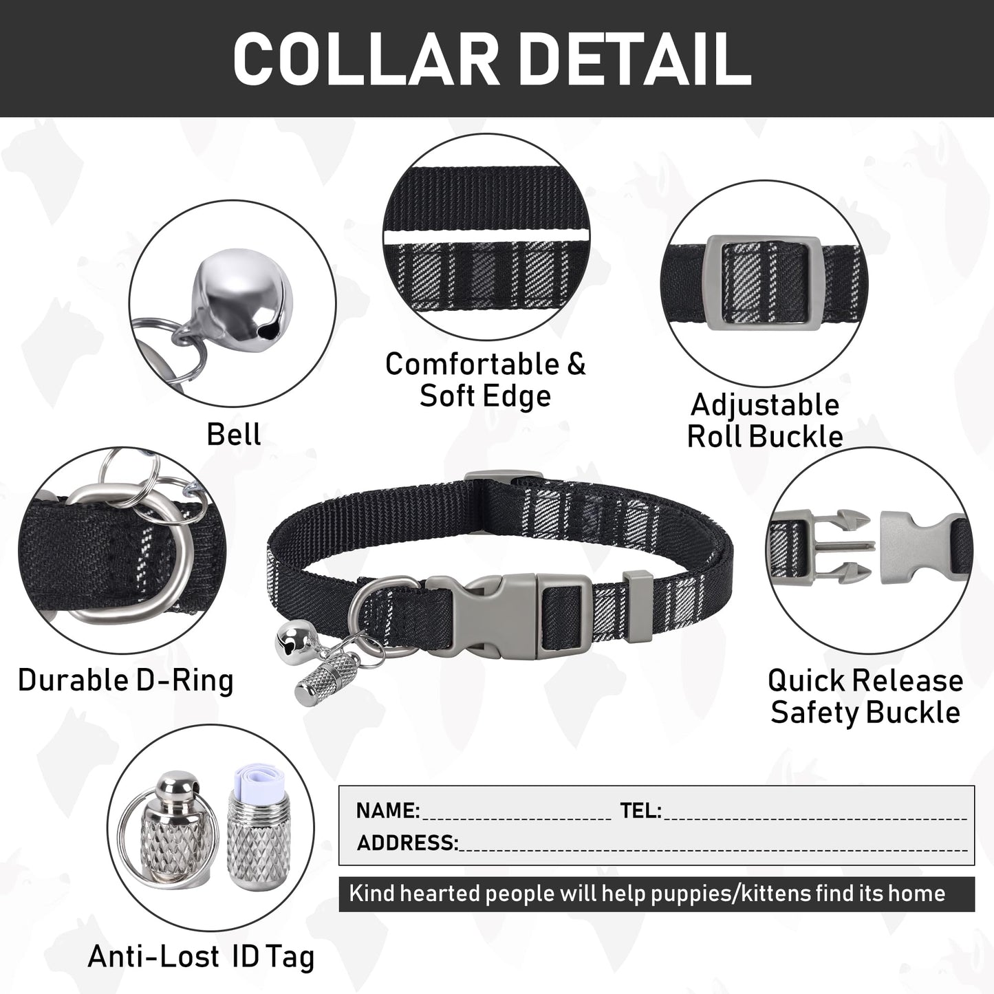 GAMUDA Dog Harness Collar and Leash Set, Horse Care Sheets, No Chock No Pull Adjustable Vest Harnesses Plaid Reflective for Medium Dog, Cat, Small Horse, Small Bull and Pig (Black, M)