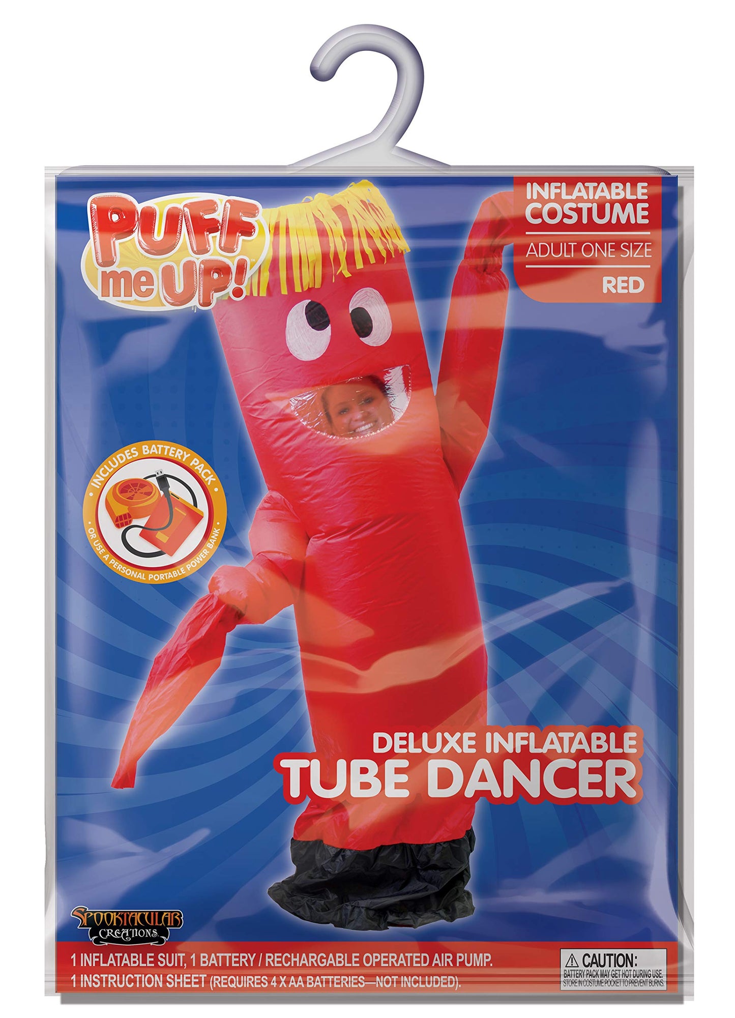 Spooktacular Creations Halloween Inflatable Costume Adult, Tube Man Blow up Costume, Air Dancer Wacky Waving Arm Inflatable Suit for Cosplay Themed Parties, Red