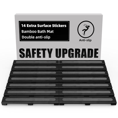 Bamboo Bath Mat for Shower, Dual Anti-Slip for Surface & Bottom, Waterproof Foldable Shower Mat, Easy to Carry and Storage, Perfect for Indoor Outdoor （Black, 26.77×16.14×1.14 Inches）