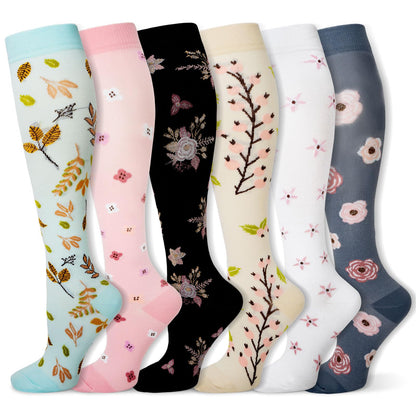 LEOSTEP Compression Socks for Men & Women (6 Pairs) Non-Slip Long Tube Ideal for Running,Nursing,Circulation & Recovery Boost Stamina, Hiking Travel & Flight Socks 20-30 mmHg