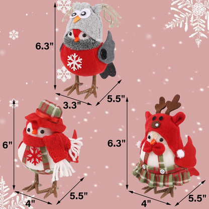 Cllayees 3 Pack 6 Inch Christmas Table Decorations - Small Bird Figurines, Red Cute Xmas Ornaments for Table Top, Desktop, Mantel, Kitchen Decor, Holiday, Winter Party Gifts