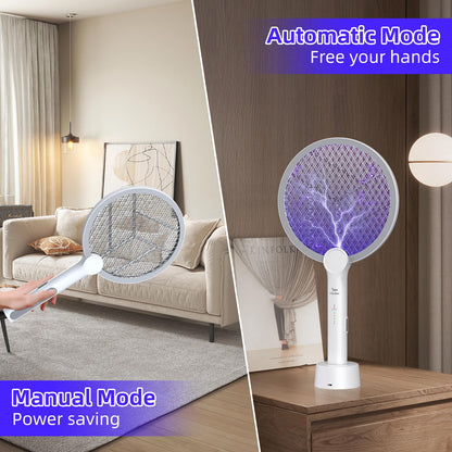 Electric Fly Swatter, 4000V Bug Zapper Racket, 2 in 1 Indoor Outdoor Mosquito Killer with 3-Layer Safety Mesh, Fly Zapper Racket with USB Rechargeable Base for Pest Insect Control 2 Pack
