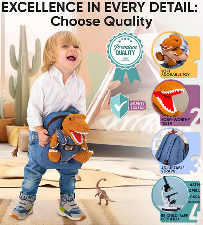 Naturally KIDS Dinosaur Backpack, Dinosaur Toys for Boys, 3 Year Old Boy Gifts, Toddler Backpack